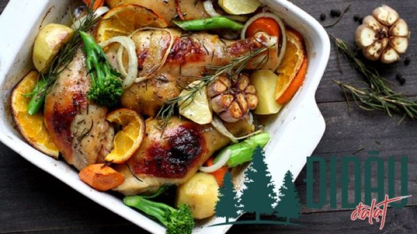 Công thức ướp gà nướng với rau củ bằng giấy bạc