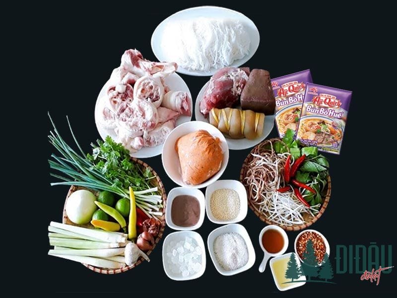 Nguyên liệu nấu bún bò Huế bằng gói gia vị